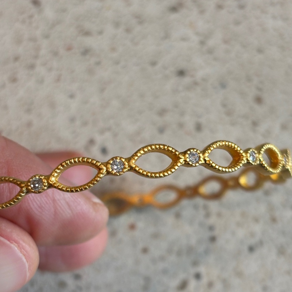 Gold 925 sterling silver Freida Rothman Linked Marquise Bracelet Clear Crystals